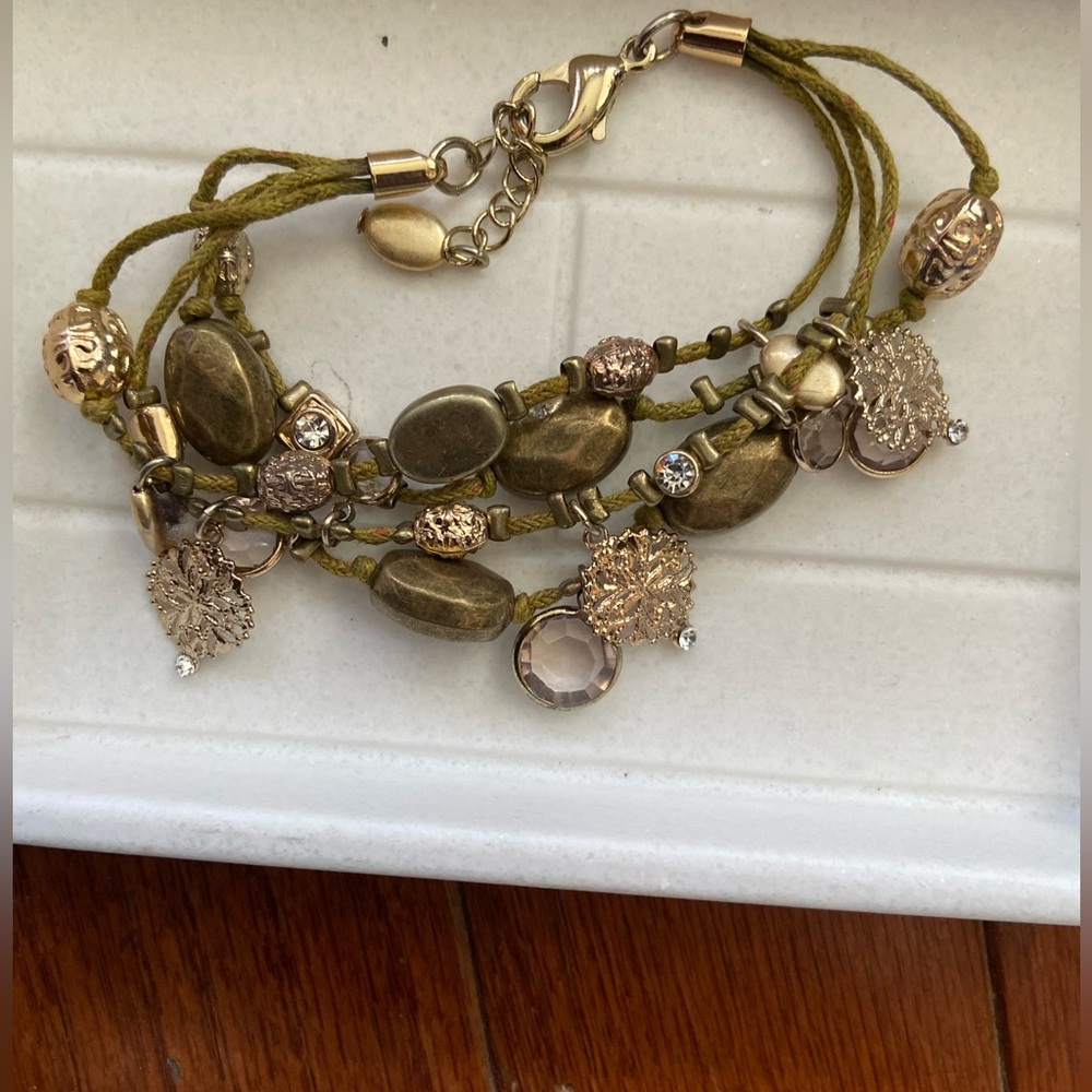 Multi Strand, String, Charm Bracelet. Gold Tone C… - image 3